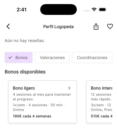 Bonos de sesiones de un profesional en Teratuti