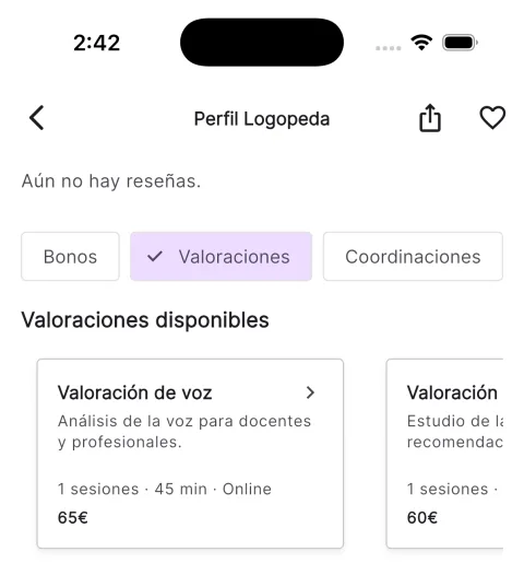 Valoraciones disponibles de un profesional en Teratuti