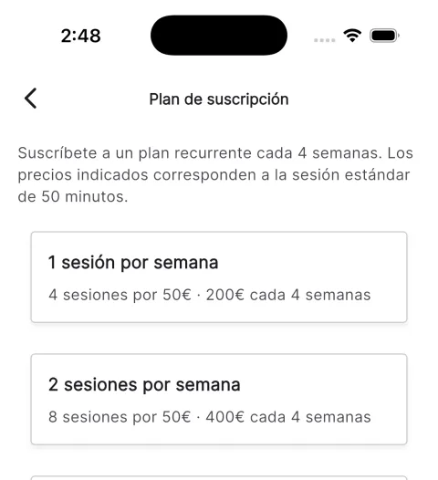 Planes de suscripcion en la app Teratuti